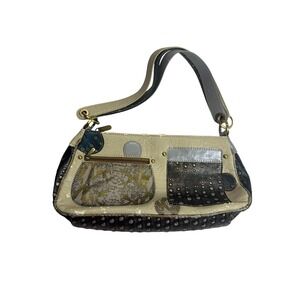 Vintage Cirque Du Soleil Patchwork Studded Shoulder Bag Metallic Cream KC